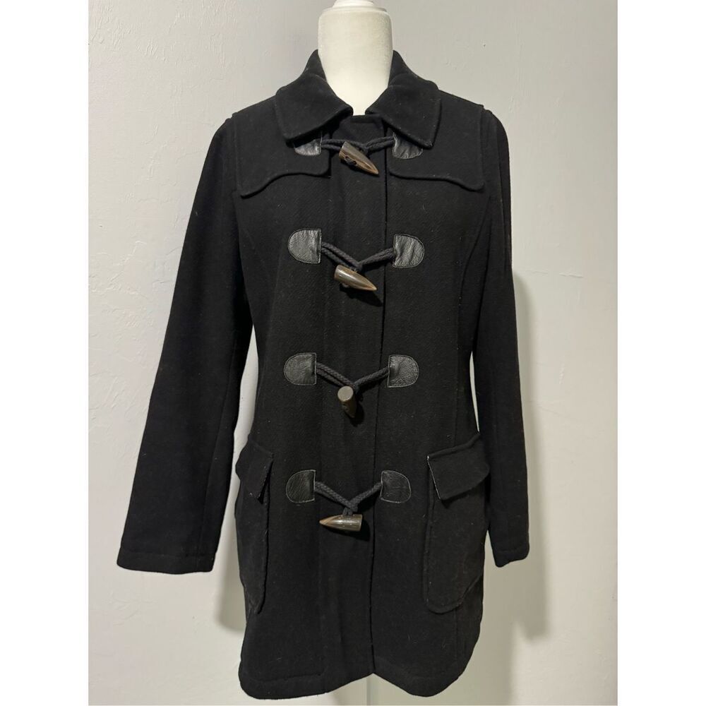 Banana Republic black wool blend coat zipper front large shaped buttons M